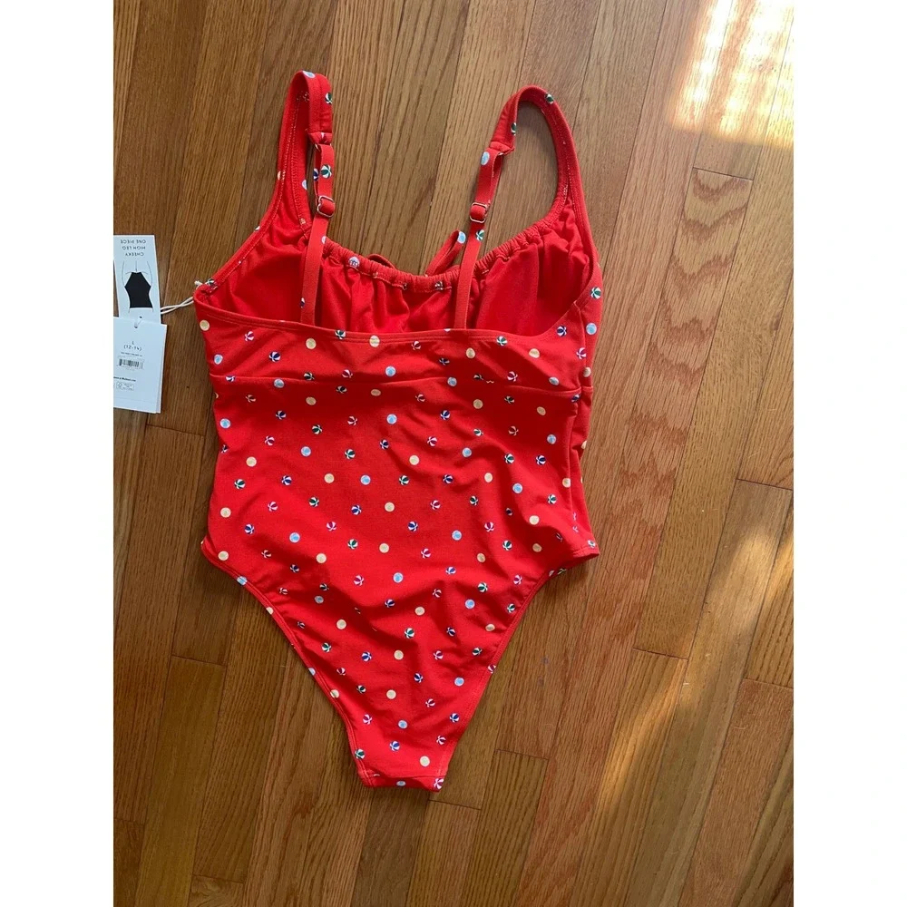 Free Assembly Red Beach Ball Print Cheeky High Leg One Piece Swimsuit L 12-14